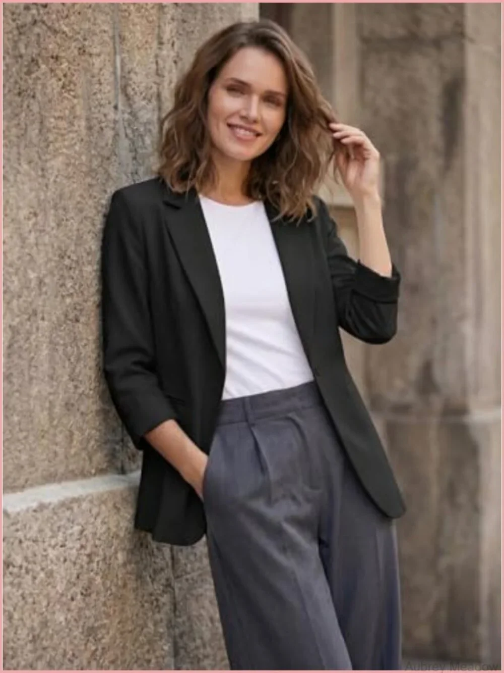 Lightweight 3/4 Sleeve Lapel Open Front Blazer with Pockets